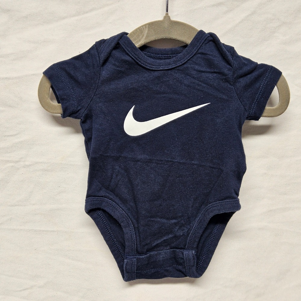 Nike Bodysuit Infant Newborn Navy Blue Short Sleeve Swoosh Logo Graphic
